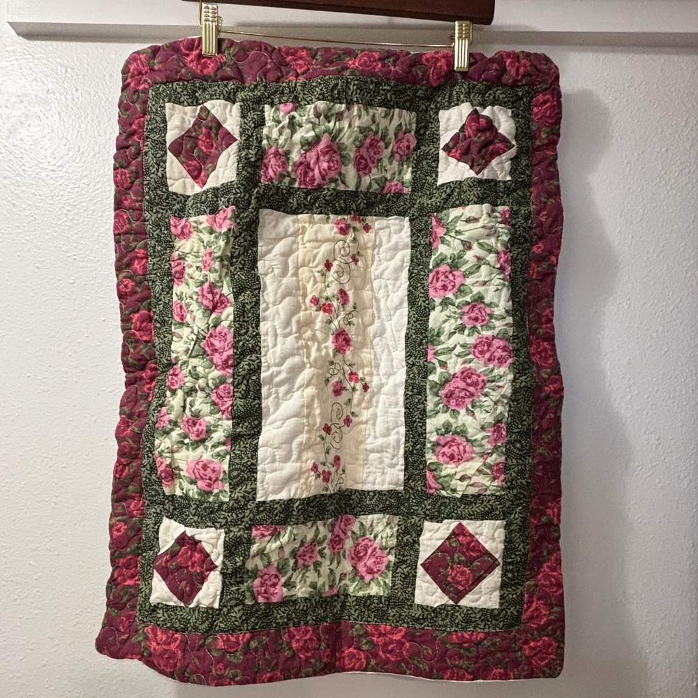 French Star Mocha sham, neutral pink floral print burgundy quilted pillow sham